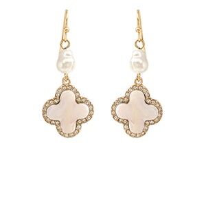 Clover w/Crystal & Pearl Dangle Earrings